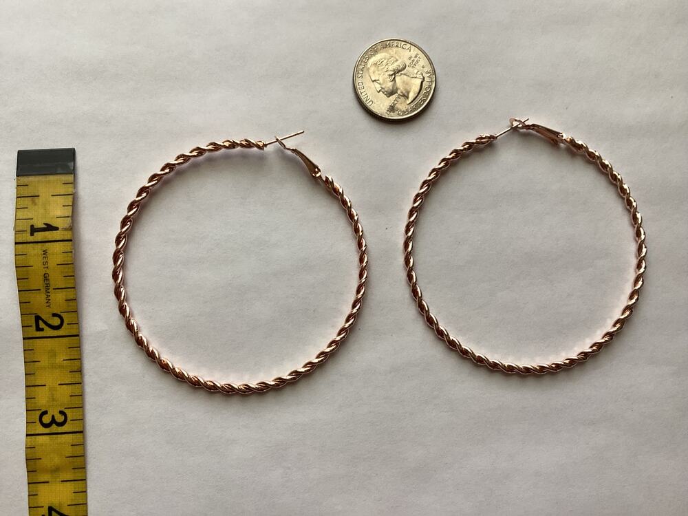 4020 NWOP Vintage 3" Tribal Twisted Rosegold Huge Hoops Navajo Cable Rope Design